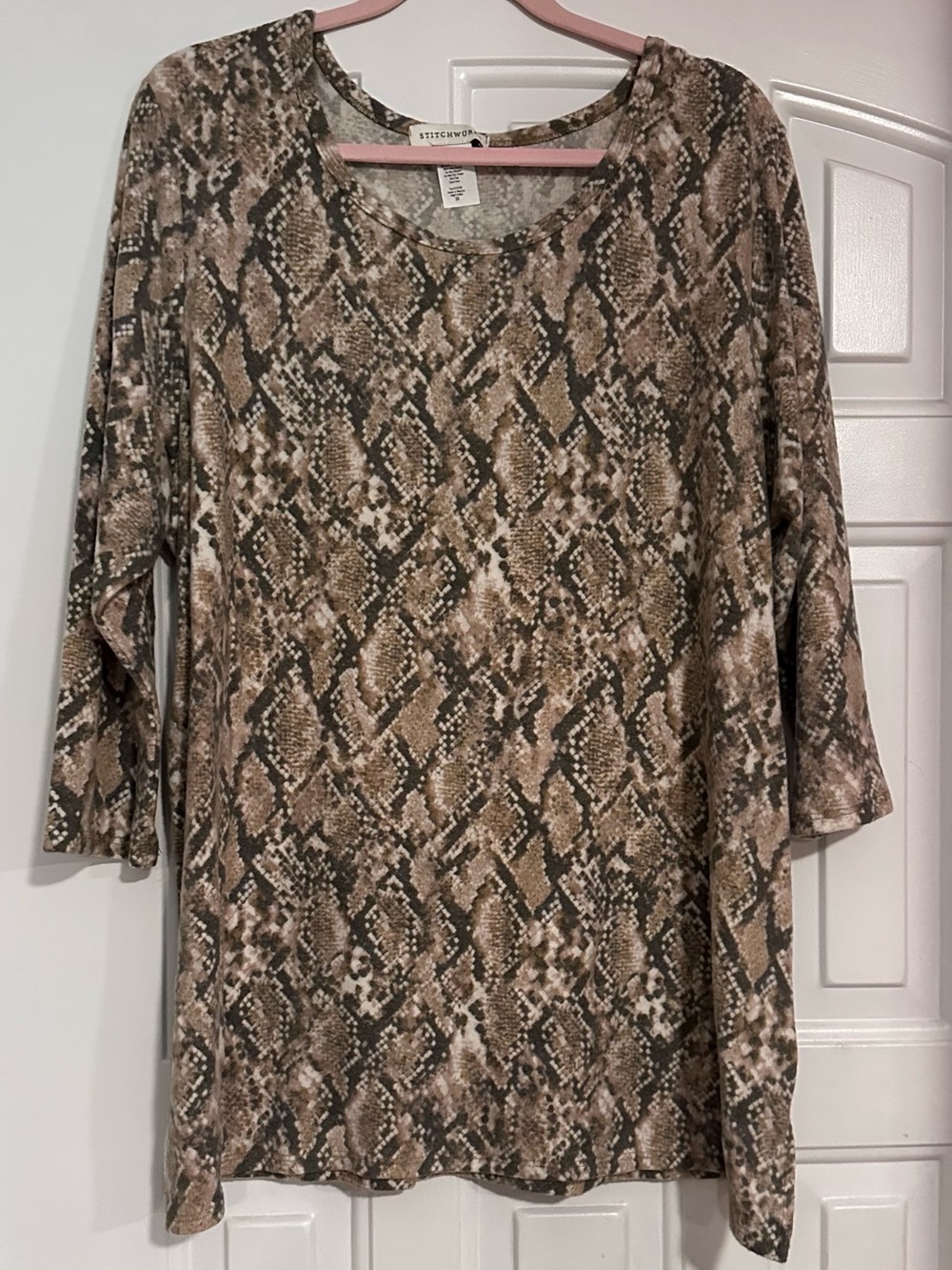 Brown Snake-Print Scoop Neck Tunic